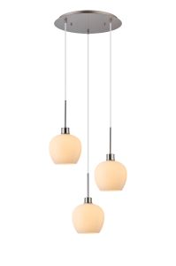 Lori 40cm Round Pendant, 3 Light Adjustable E27, Satin Nickel/Opal Wine Shades