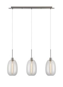 Lori Linear Pendant, 3 Light Adjustable E27, Satin Nickel/Clear Slim Curved Trapezium Shades