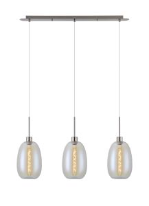 Lori Linear Pendant, 3 Light Adjustable E27, Satin Nickel/Iridescent Slim Curved Trapezium Shades