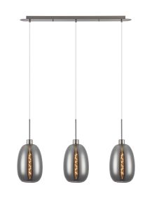 (KOOMS) Lori Linear Pendant, 3 Light Adjustable E27, Satin Nickel/Smoke Slim Curved Trapezium Shades
