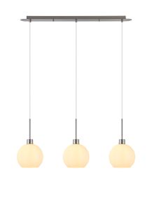 Lori Linear Pendant, 3 Light Adjustable E27, Satin Nickel/Opal Open Mouth Round Globe Shades