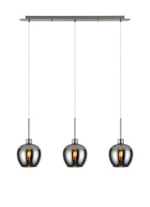 (KOOMS) Lori Linear Pendant, 3 Light Adjustable E27, Satin Nickel/Chrome Wine Shades