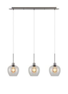 Lori Linear Pendant, 3 Light Adjustable E27, Satin Nickel/Clear Wine Shades