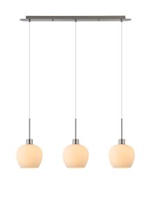 Lori Linear Pendant, 3 Light Adjustable E27, Satin Nickel/Opal Wine Shades