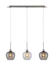Lori Linear Pendant, 3 Light Adjustable E27, Satin Nickel/Clear/Smoke Wine Shades