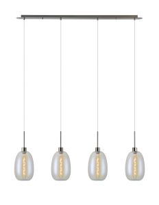 Lori Linear Pendant, 4 Light Adjustable E27, Satin Nickel/Iridescent Slim Curved Trapezium Shades