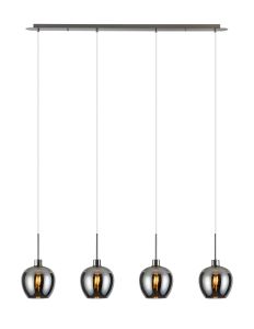 (KOOMS) Lori Linear Pendant, 4 Light Adjustable E27, Satin Nickel/Chrome Wine Shades