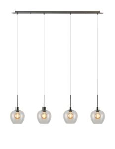 Lori Linear Pendant, 4 Light Adjustable E27, Satin Nickel/Clear Wine Shades