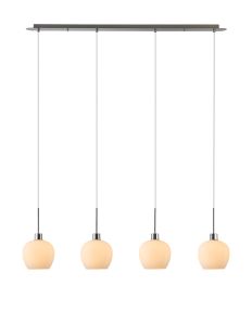 Lori Linear Pendant, 4 Light Adjustable E27, Satin Nickel/Opal Wine Shades
