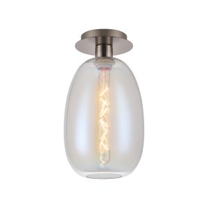Lori 15cm Round Ceiling Flush, 1 Light Flush Fitting E27, Satin Nickel/Iridescent Slim Curved Trapezium Shades