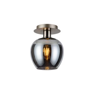 (KOOMS) Lori 15cm Round Ceiling Flush, 1 Light Flush Fitting E27, Satin Nickel/Chrome Wine Shades