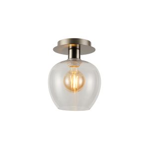 Lori 15cm Round Ceiling Flush, 1 Light Flush Fitting E27, Satin Nickel/Clear Wine Shades