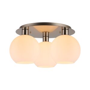 Lori 40cm Round Ceiling Flush, 3 Light Flush Fitting, Satin Nickel/Opal Open Mouth Round Globe Shades