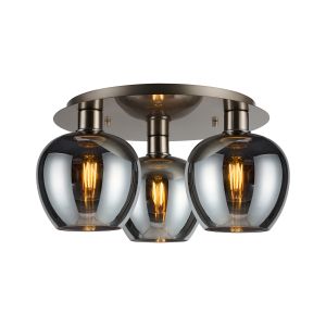 (KOOMS) Lori 40cm Round Ceiling Flush, 3 Light Flush Fitting, Satin Nickel/Chrome Wine Shades