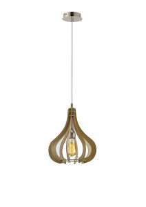 Lorna Pendant 1 Light E27 Small Polished Nickel/Beige Finish Wood