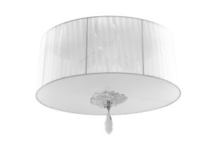 Louise Flush 3 Light E27 Round With White Shade Polished Chrome / Clear Crystal