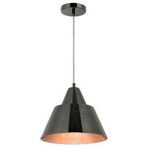 Endon LUKAS-BL Glass Pendant In Black With Gold Effect Inner And Herringbone Cable 1 Light In Glass