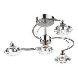 Luther 4 Light G9 Satin Chrome Semi Flush Fitting With Faceted Crystal Glass Shades