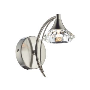 Luther 1 Light G9 Satin Chrome Wall Light With Pull Switch C/W  Faceted Crystal Glass Shade