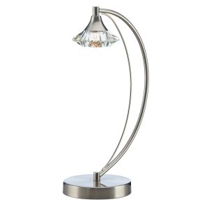 Luther 1 Light G9 Satin Chrome Table Lamp With Iinline Switch C/W Faceted Crystal Glass Shade