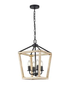 Vella Pendant, 4 Light E14, Wood Effect/Black