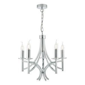 Lyon 5 Light E14 Polished Chrome Adjustable Classical Chandeleir With Faceted Crystal Sconces