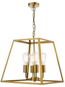 Academy 4 Light E27 Natural Brass Adjustable Lantern Fitting With Clear Glass Panels