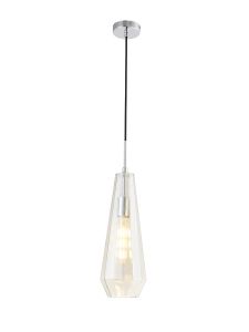 Markus 16cm Single Slim Cone Pendant 1 Light Polished Chrome/Cognac Glass