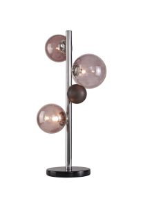 Parmingiano Table Lamp, 3 x G9, Polished Chrome/Smoked Glass With Black Marble Base
