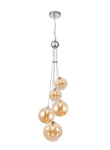Parmingiano 48cm Cluster Pendant, 5 x G9, Polished Chrome/Amber