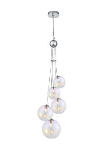 Parmingiano 48cm Cluster Pendant, 5 x G9, Polished Chrome/Iridescent