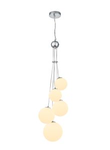 Parmingiano 48cm Cluster Pendant, 5 x G9, Polished Chrome/Opal