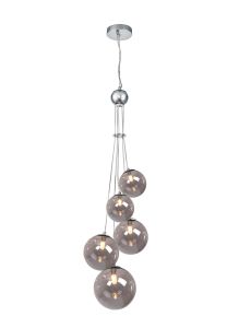 Parmingiano 48cm Cluster Pendant, 5 x G9, Polished Chrome/Smoke