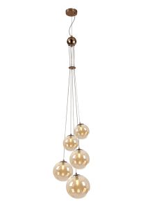 Parmingiano 48cm Cluster Pendant, 5 x G9, Antique Copper/Amber