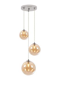Parmingiano 31cm Round Pendant, 3 x G9, Polished Chrome/Amber