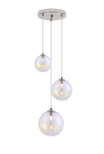 Parmingiano 31cm Round Pendant, 3 x G9, Polished Chrome/Iridescent