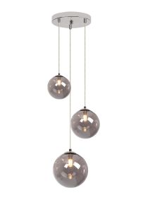 Parmingiano 31cm Round Pendant, 3 x G9, Polished Chrome/Smoke