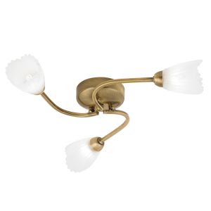 Endon MASON-3AB 3 Light Antique Brass Ceiling Fitting With Acid Glass Shades 3 Light In Brass