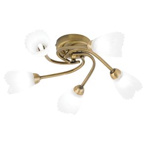 Endon MASON-5AB 5 Light Antique Brass Ceiling Fitting With Acid Glass Shades 5 Light
