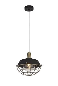 Linda Pendant, 1 Light E27, IP65, Matt Black/Antique Brass, 2yrs Warranty