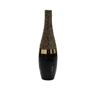 (DH) Mika Mosaic Vase Tall Large Black/French Gold