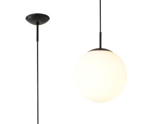 Miranda 25cm Ball Pendant 1 Light E27 Black Suspension With Frosted White Glass Globe