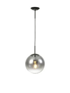 Miranda 30cm Ball Pendant 1 Light E27 Black Suspension With Matt Black/Smoke Fade Glass Globe