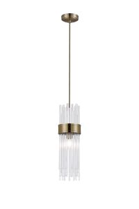 Mikka 12.5cm Single Pendant, 1 Light E14, IP44, Antique Brass/Clear