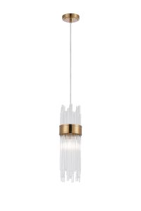 Mikka 12.5cm Single Pendant, 1 Light E14, IP44, Gold/Clear