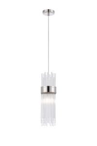 Mikka 12.5cm Single Pendant, 1 Light E14, IP44, Polished Nickel/Clear