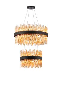 Modus 2 Tier 40cm + 60cm Pendant, 10 + 18 Light G9, Satin Black/Amber, Item Weight: 27kg
