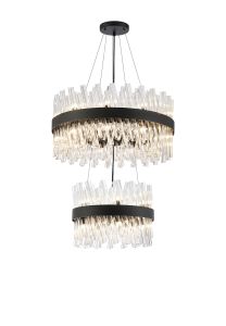 Modus 2 Tier 40cm + 60cm Pendant, 10 + 18 Light G9, Satin Black/Clear, Item Weight: 27kg