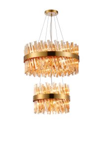 Modus 2 Tier 40cm + 60cm Pendant, 10 + 18 Light G9, Brass/Amber, Item Weight: 27kg