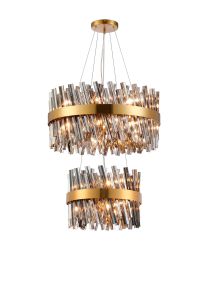 Modus 2 Tier 40cm + 60cm Pendant, 10 + 18 Light G9, Brass/Smoke, Item Weight: 27kg